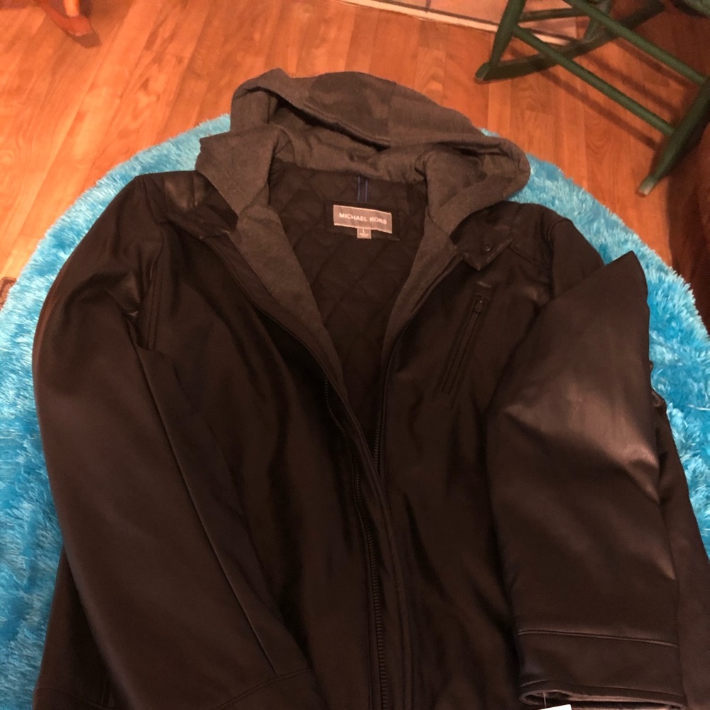 Michael kors black hooded leather jacket